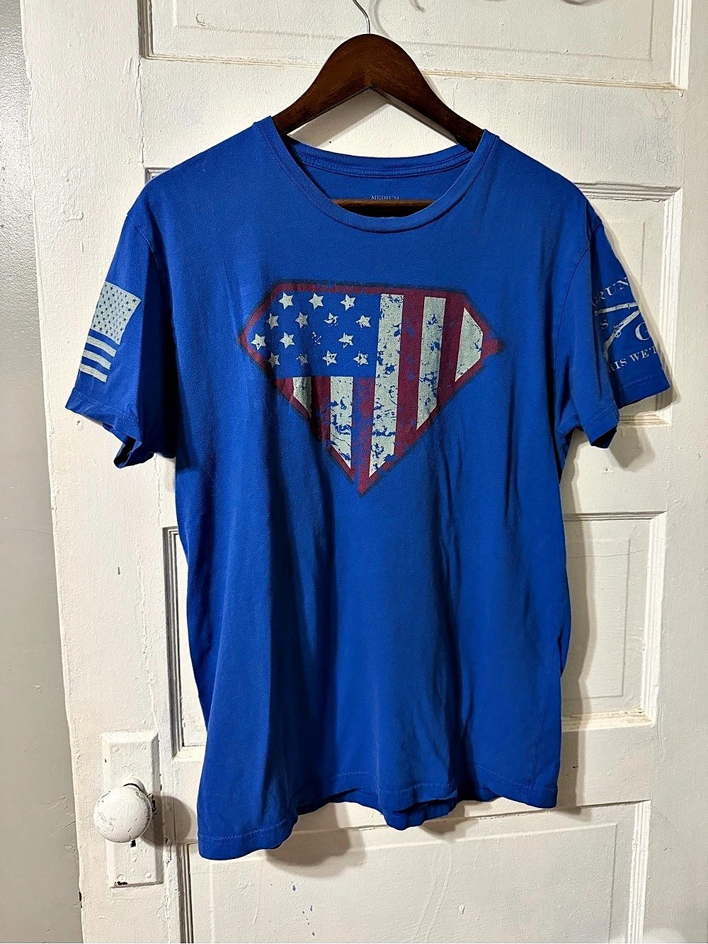 Grunt Style Men’s Medium American Flag Superman Logo Graphic T-Shirt Blue